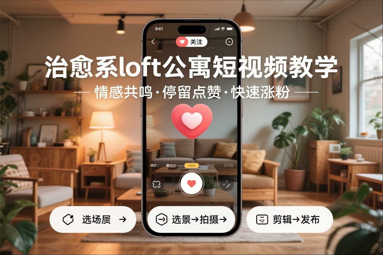 【20909】治愈系loft公寓短视频制作教学，情感共鸣引停留点赞关注，快速起号涨粉