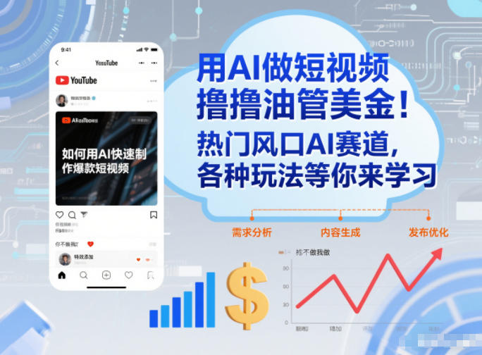 【20958】用AI做短视频撸油管美金，热门风口AI赛道，你不做我做，各种玩法等你来学习