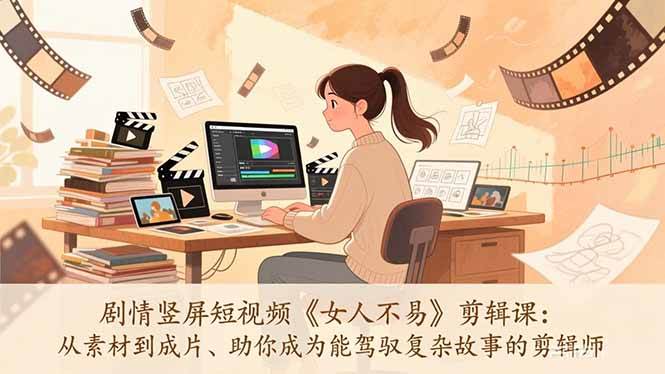 【21348】剧情竖屏短视频《女人不易》剪辑课：从素材到成片、助你成为能驾驭复杂故事的剪辑师