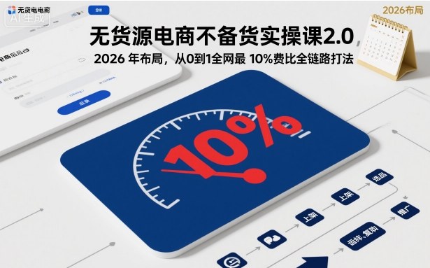 【21474】乘法无货源电商不备货实操课2.0，2026年布局，从0到1全网最低10%费比全链路打法【更新26年3月24日】